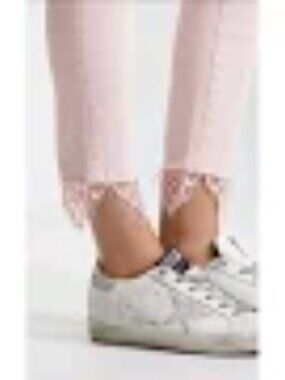 Mother High Waisted Ankle Lace Fray Jeans "The Looker Dagger", Blush Pink